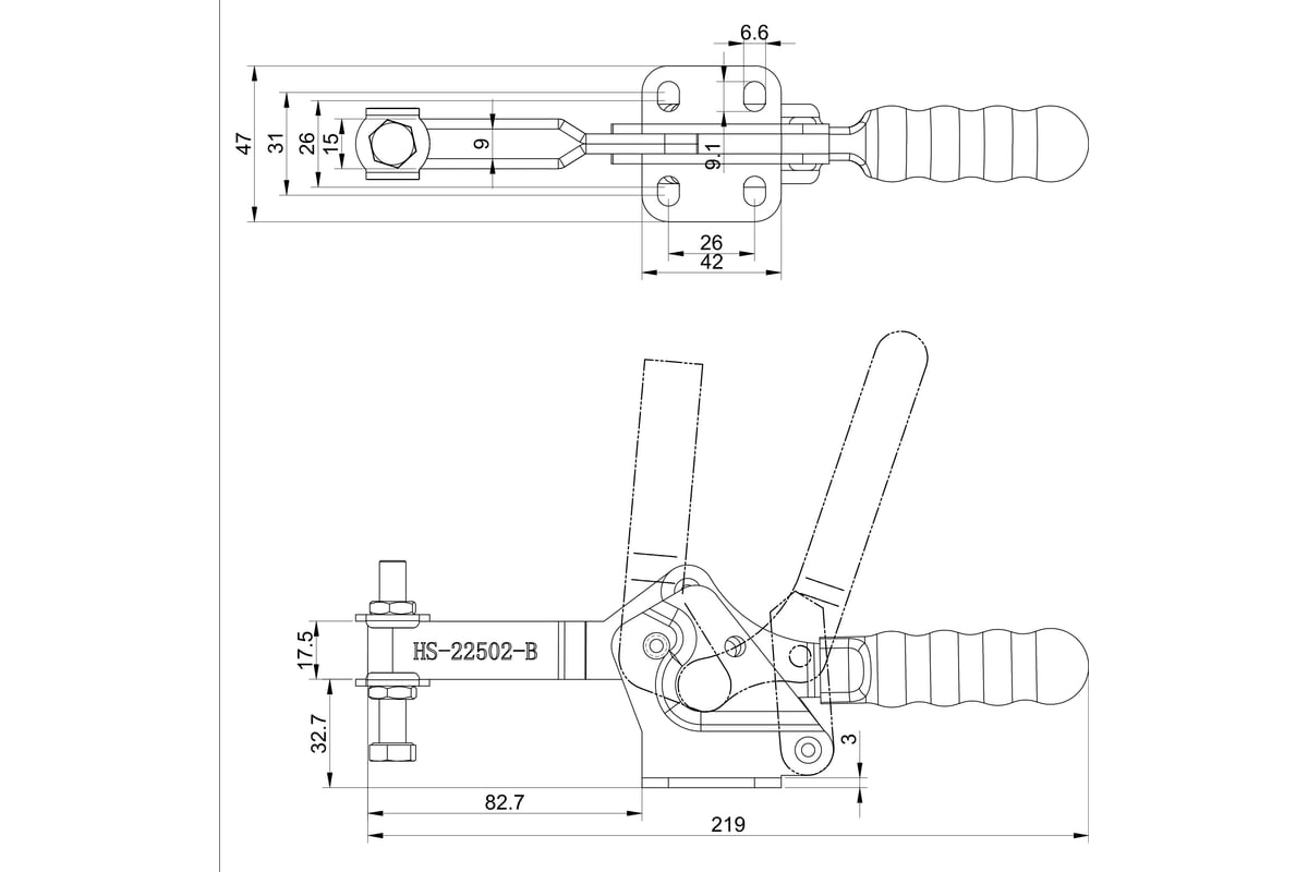 Зажим с горизонтальной рукоятью HS CLAMP HS-22502-B