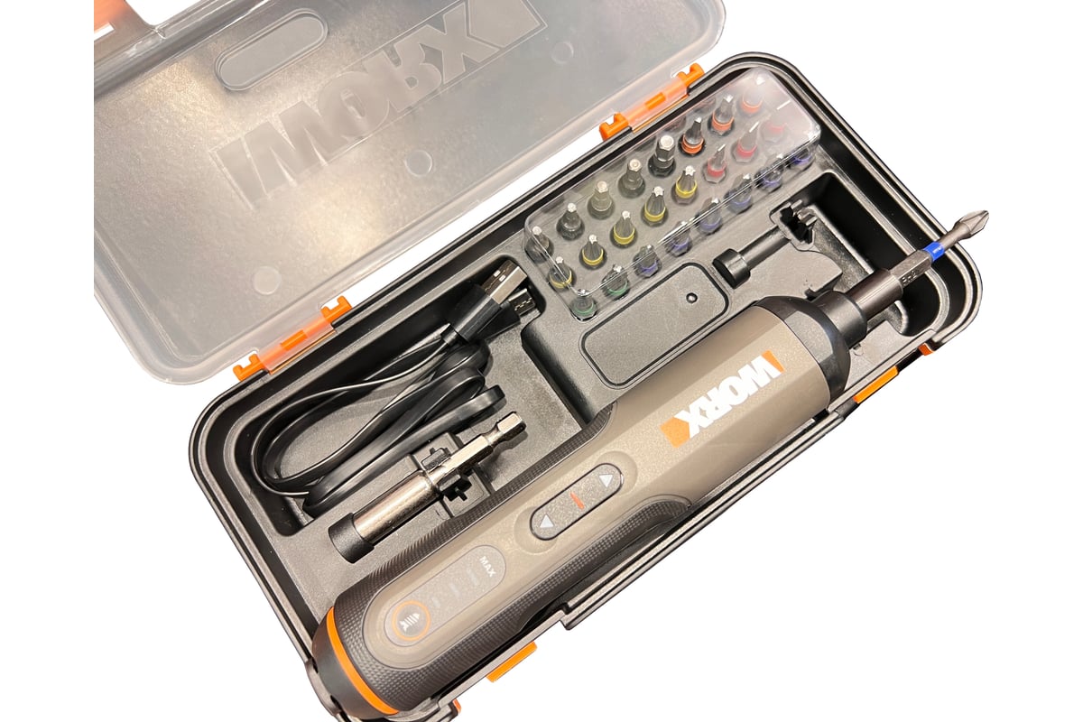 Аккумуляторная отвертка Worx 4В, 5Нм, 1,5Ач, набор оснастки WX240