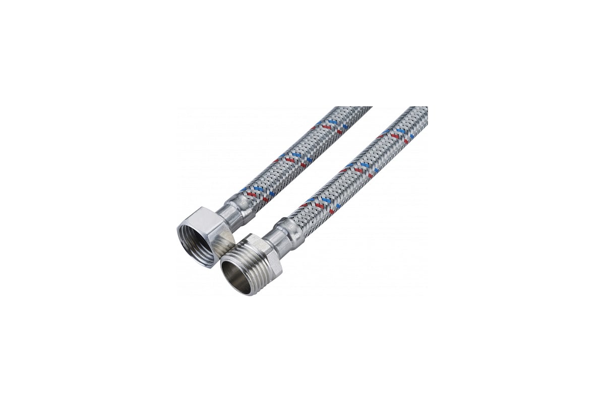 Подводка для воды СТМ сталь, 1/2", гайка-штуцер, 120 cм CWFHM120