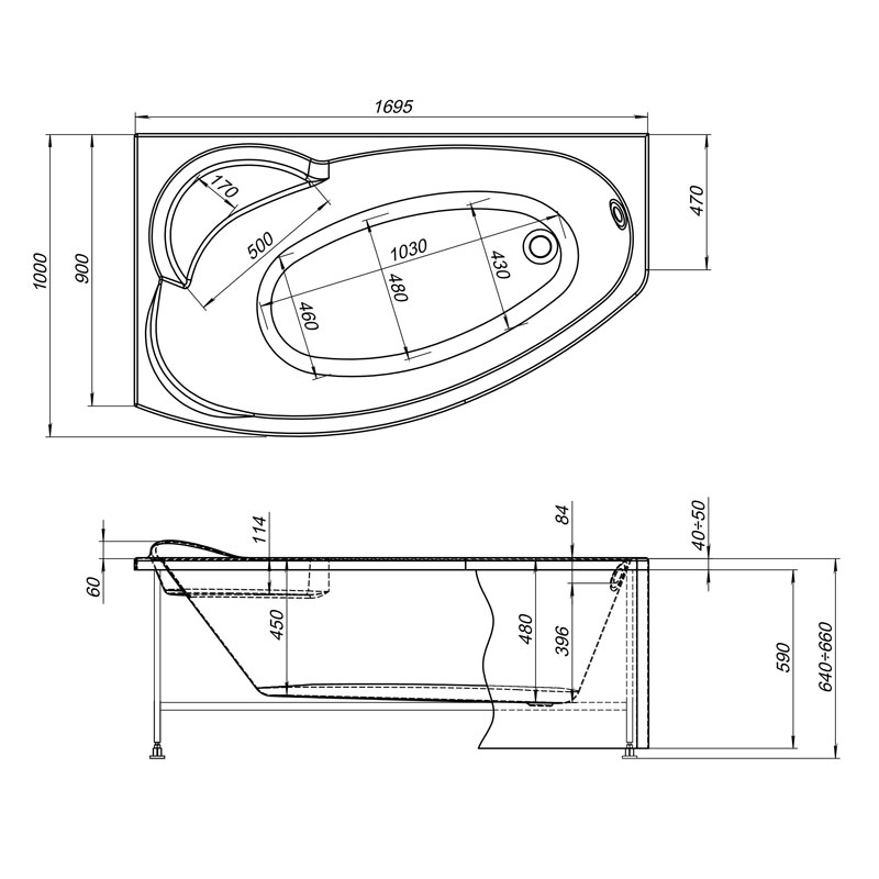 Каркас Aquanet Sofia 170x100 L 00204040