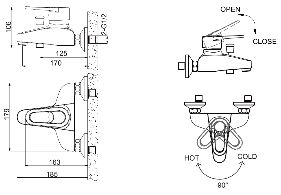 Смеситель для ванны Bravat Loop F6124182BM-01-RUS черный матовый