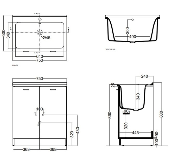 Раковина Kerasan Aquadom 75х50 см для постирочной, без отв.029301*0