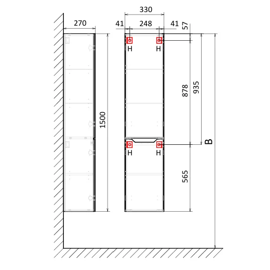 Шкаф пенал AQUAme S3 33 см антрацит AQM9003WH