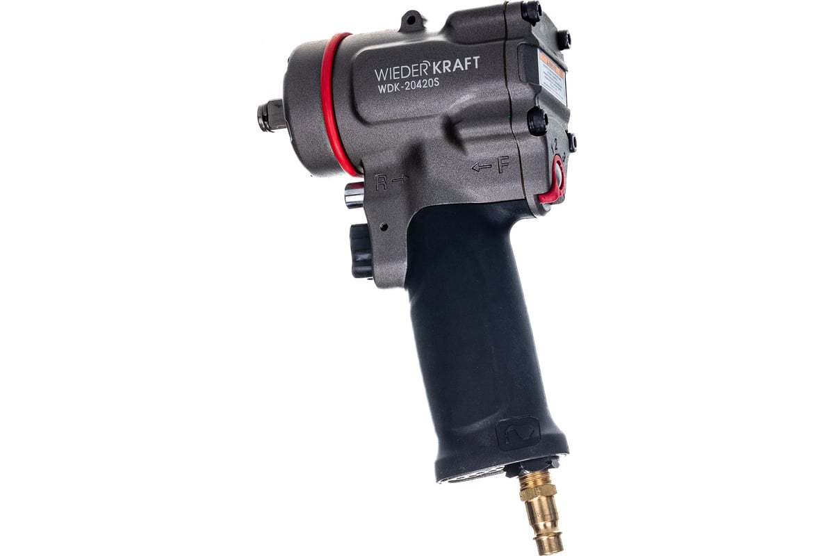 Компактный пневматический ударный гайковерт Wiederkraft 1/2", 1200 Нм, 119 мм WDK-20420S