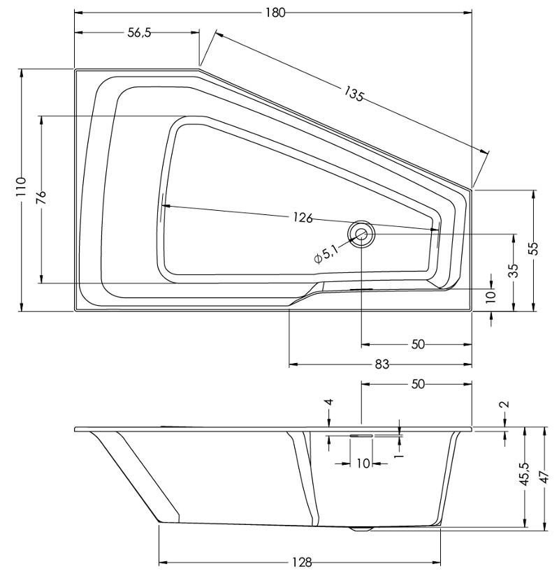 Акриловая ванна Riho Rethink Space 180x110 L