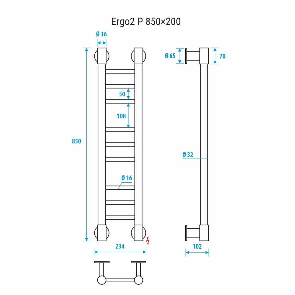 Полотенцесушитель электрический Energy Ergo2 P EETR0ERGO2852 20x85 хром