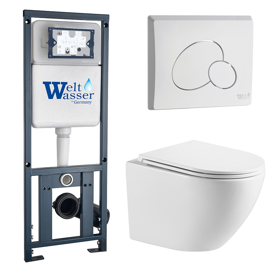 Комплект Weltwasser 10000011309 унитаз Merzbach 043 GL-WT + инсталляция Marberg 410 + кнопка Mar 410 RD GL-WT