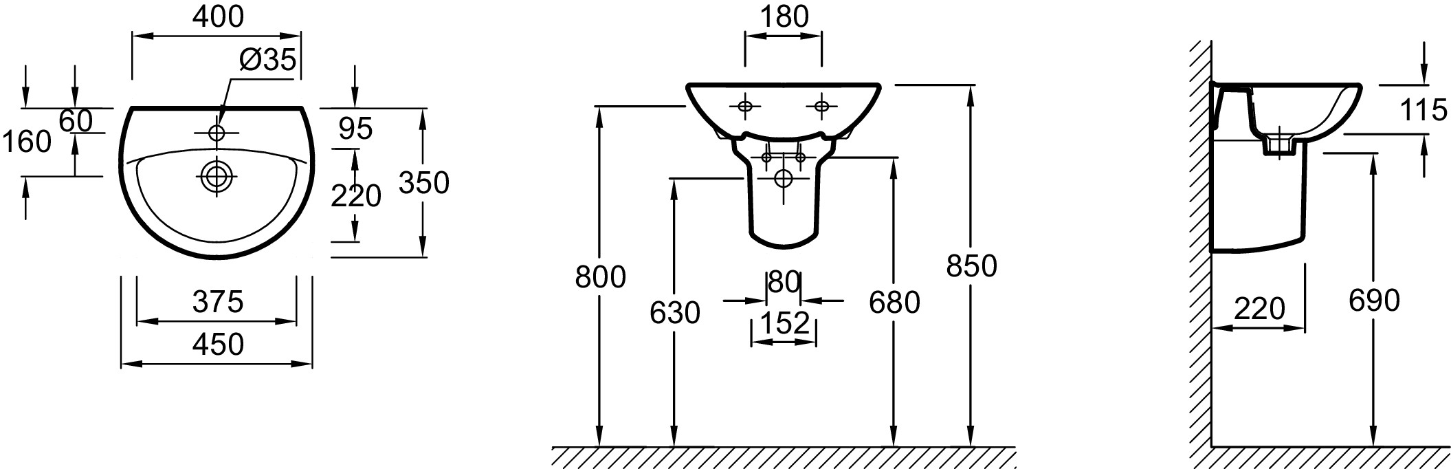 Раковина Jacob Delafon Patio E4152-00 45 см