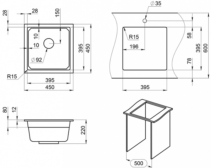 Кухонная мойка Granula Kitchen Space KS-4501U 45 см шварц