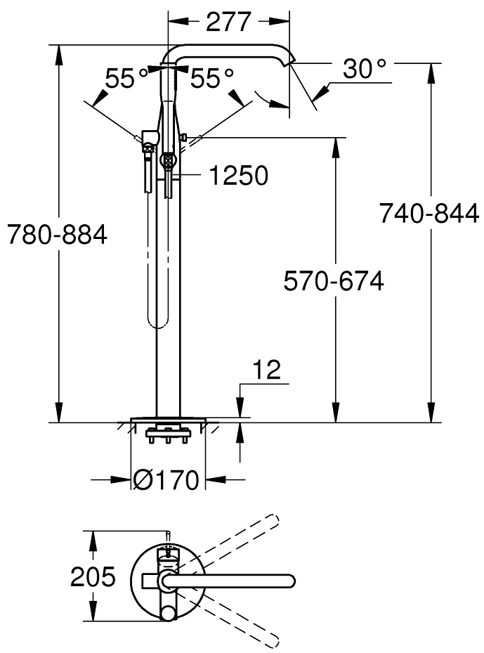 Напольный смеситель Grohe Essence+ 23491001 с душем