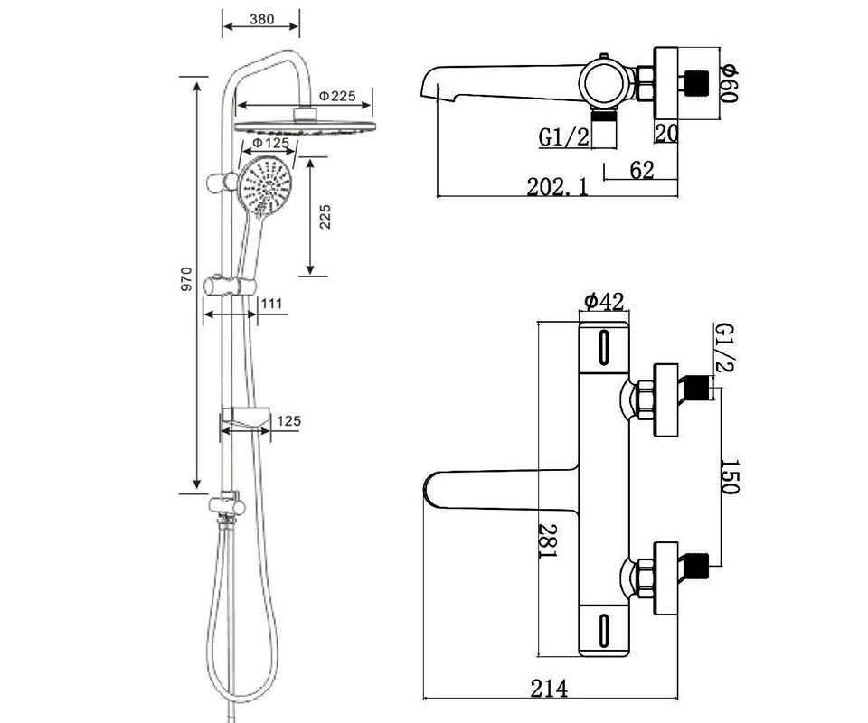 Душевая стойка Agger Thermo A2493500 с изливом, с термостатом