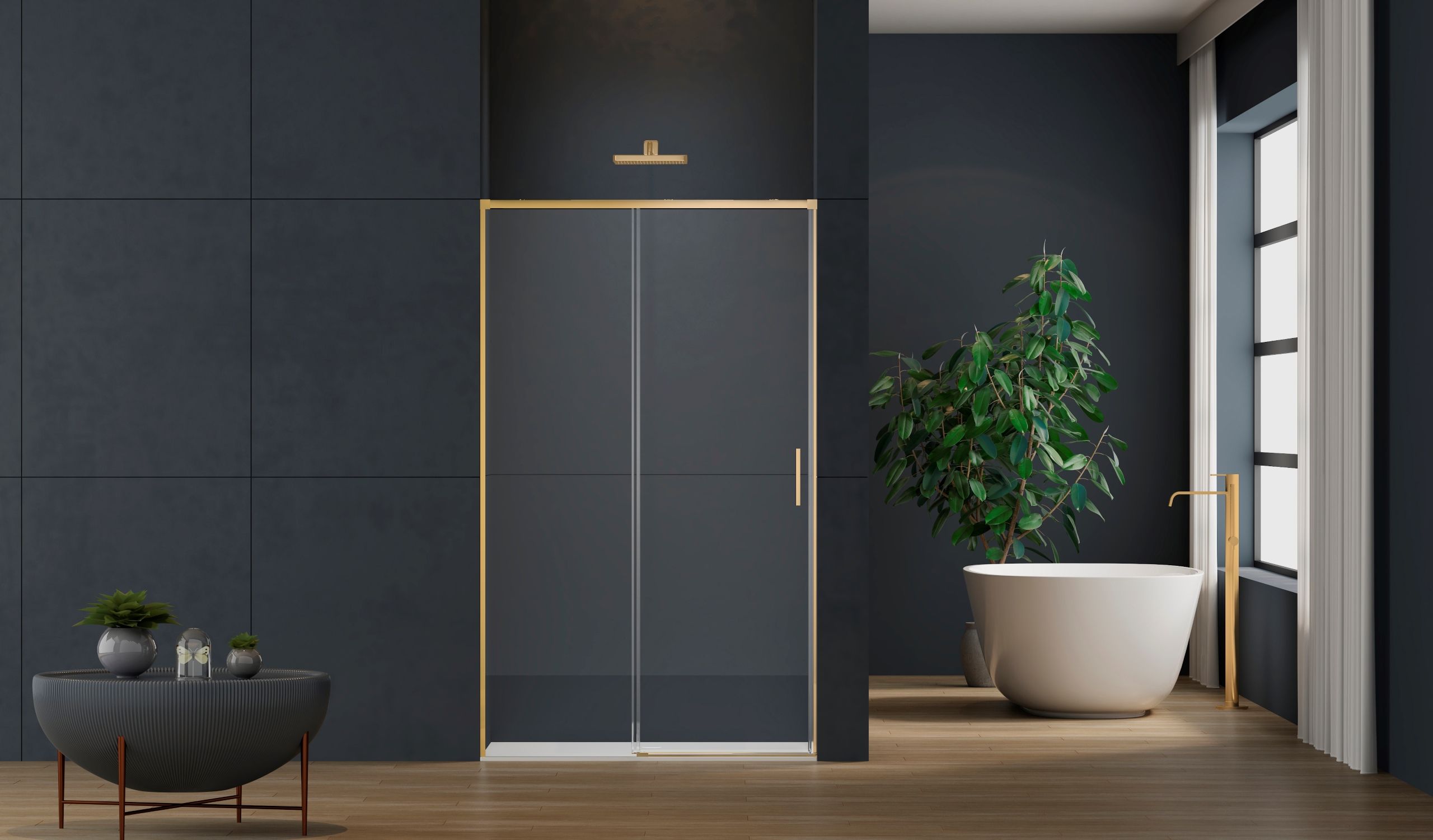 Душевая дверь Vincea Софт 2 (Soft 2) VDS-3SO2110CLG 110x200 брашированное золото, прозрачная