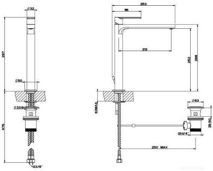 Смеситель для раковины Gessi Via Manzoni 38603-031 с донным клапаном, хром