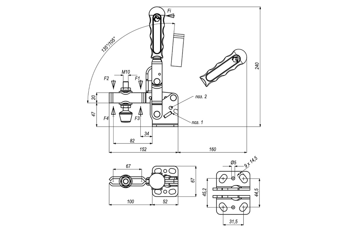 Прижим KUKAMET вертикальный со стопорной рукояткой B211-4-L