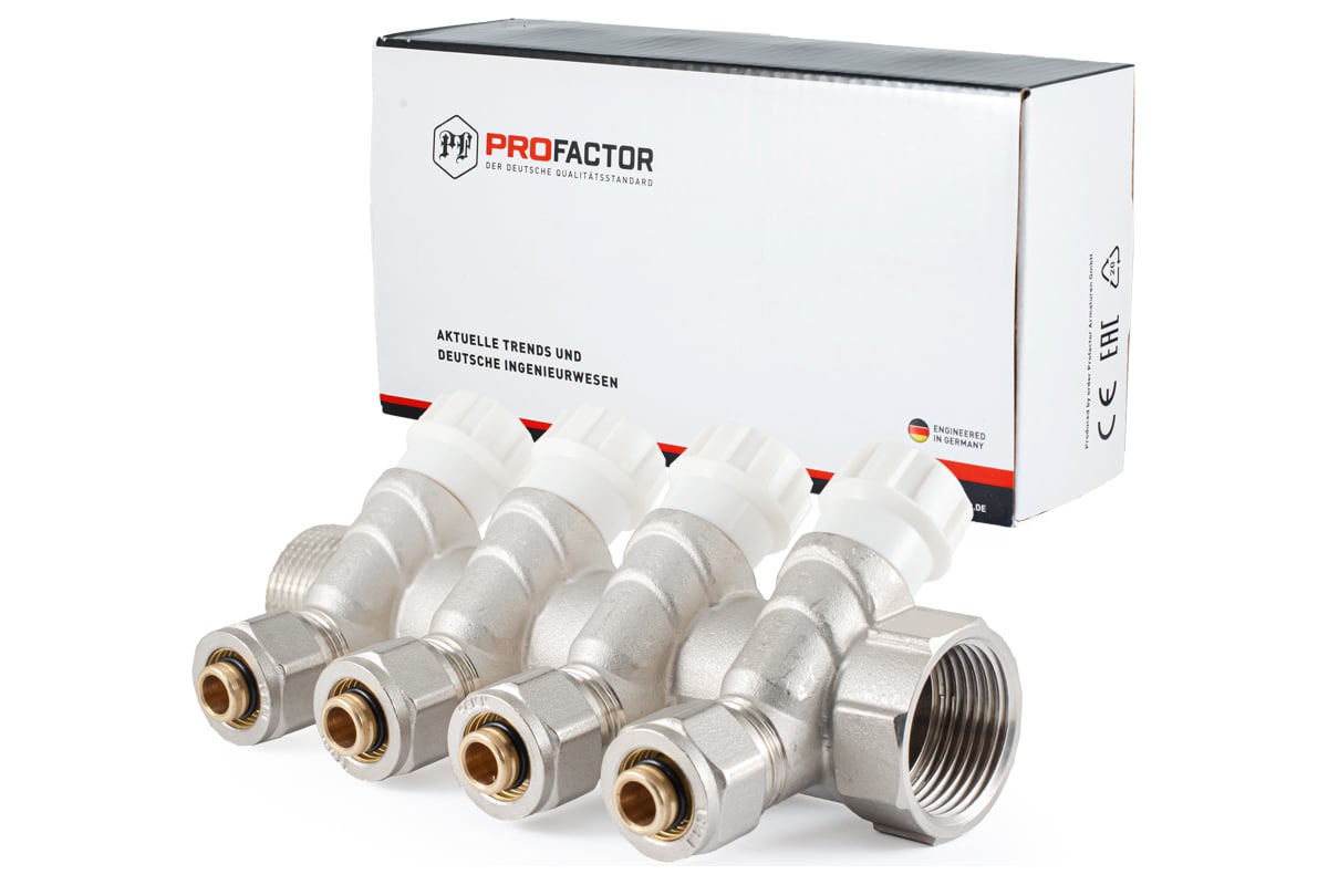 Коллектор с регулировочными вентилями PROFACTOR в/н 1"х4 вых 16 цанга PF MVP 269.4C