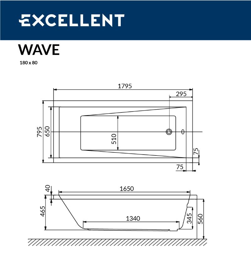 Акриловая ванна Excellent Wave 180x80