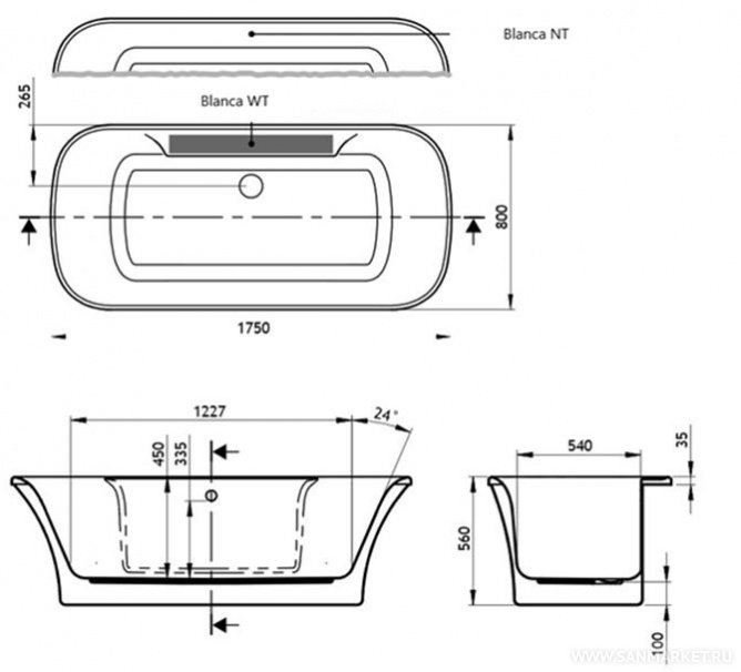 Акриловая ванна VagnerPlast Blanca WT 175x80 см, с полочкой