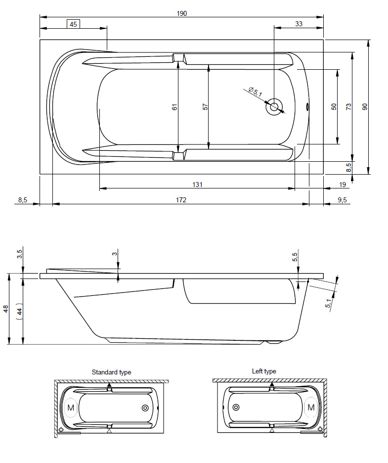 Акриловая ванна Riho Future XL 190x90 см B075001005