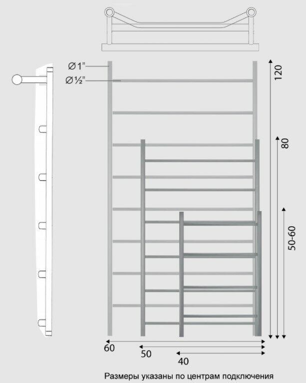 Полотенцесушитель водяной Двин FTE 1"-1/2" 46x60 выход справа, состаренная бронза