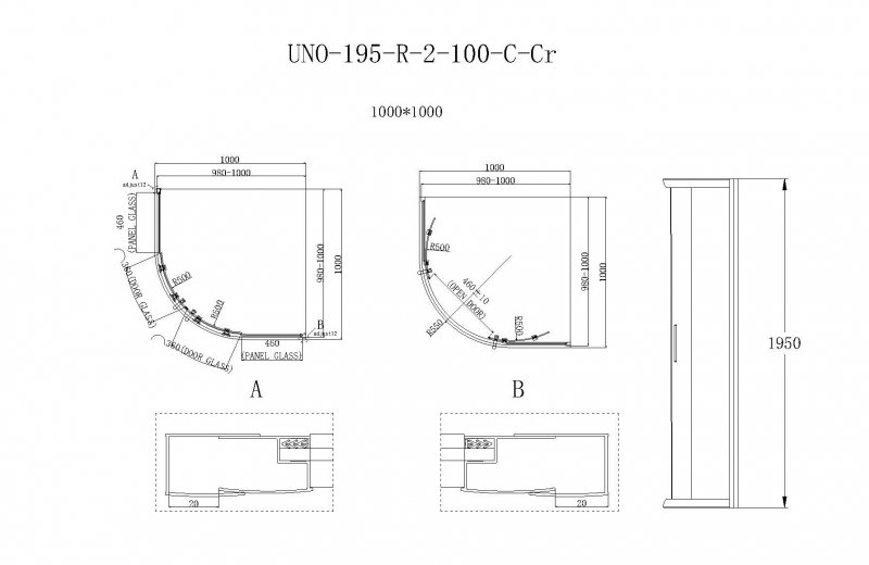 Душевой уголок BelBagno UNO-195-R-2-100-C-Cr 100x100 прозрачный, хром