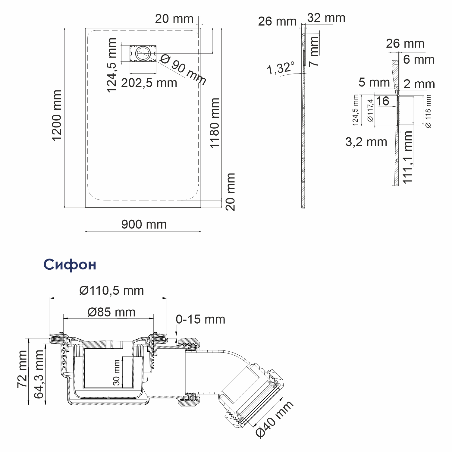 Поддон для душа WasserKRAFT Main 41T07 120x90