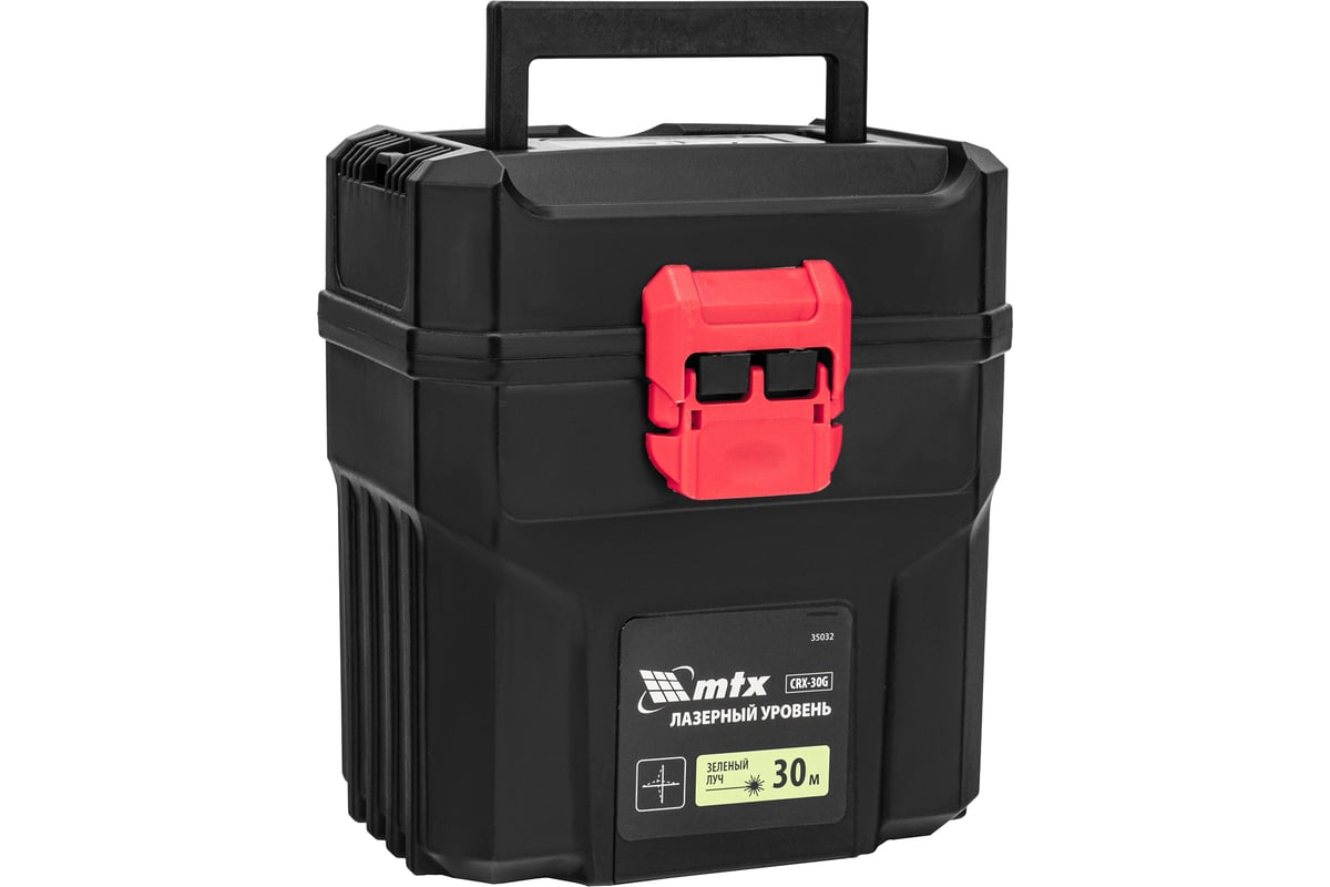 Лазерный уровень MTX crx-30g, 30 м, зеленый луч, батарейки, резьба 5/8" 35032