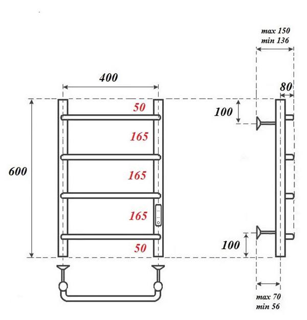 Полотенцесушитель электрический Point PN08846B П4 40x60 диммер справа, черный