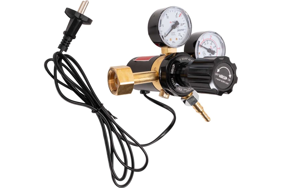 Регулятор расхода газа для углекислоты и аргона У 30/АР, 40 КРП, 220V, с подогревателем 220V, 15 МПа, 30/40 л/мин, поверенный Krass 2133507PV