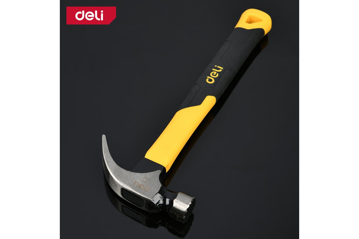 Молоток-гвоздодер Deli DL5002F 450гр, магнит, противоскользящий боек, фибергласовая рукоять 168272
