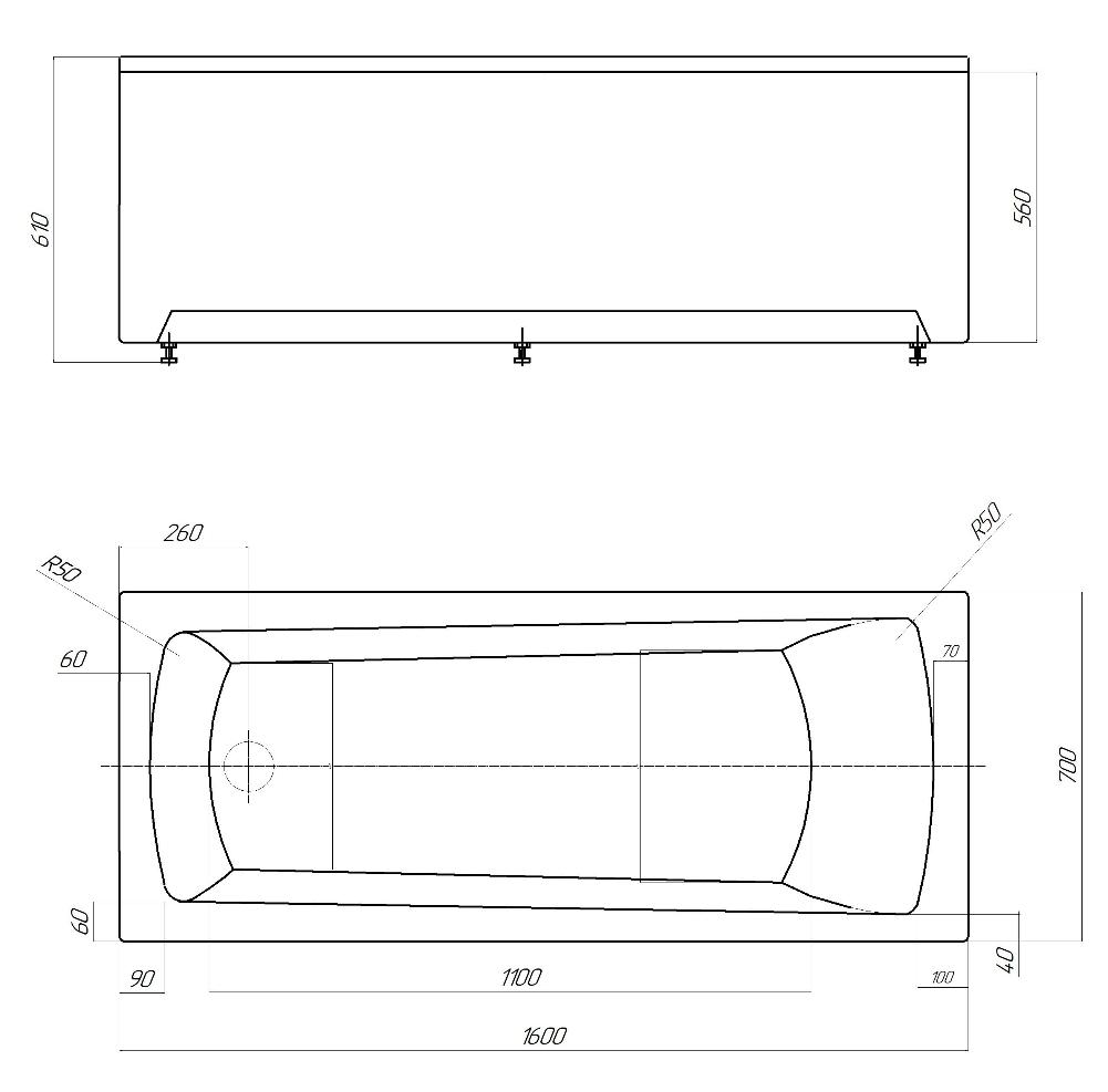 Акриловая ванна Aquatek Либра 160х70 см LIB160N-0000006