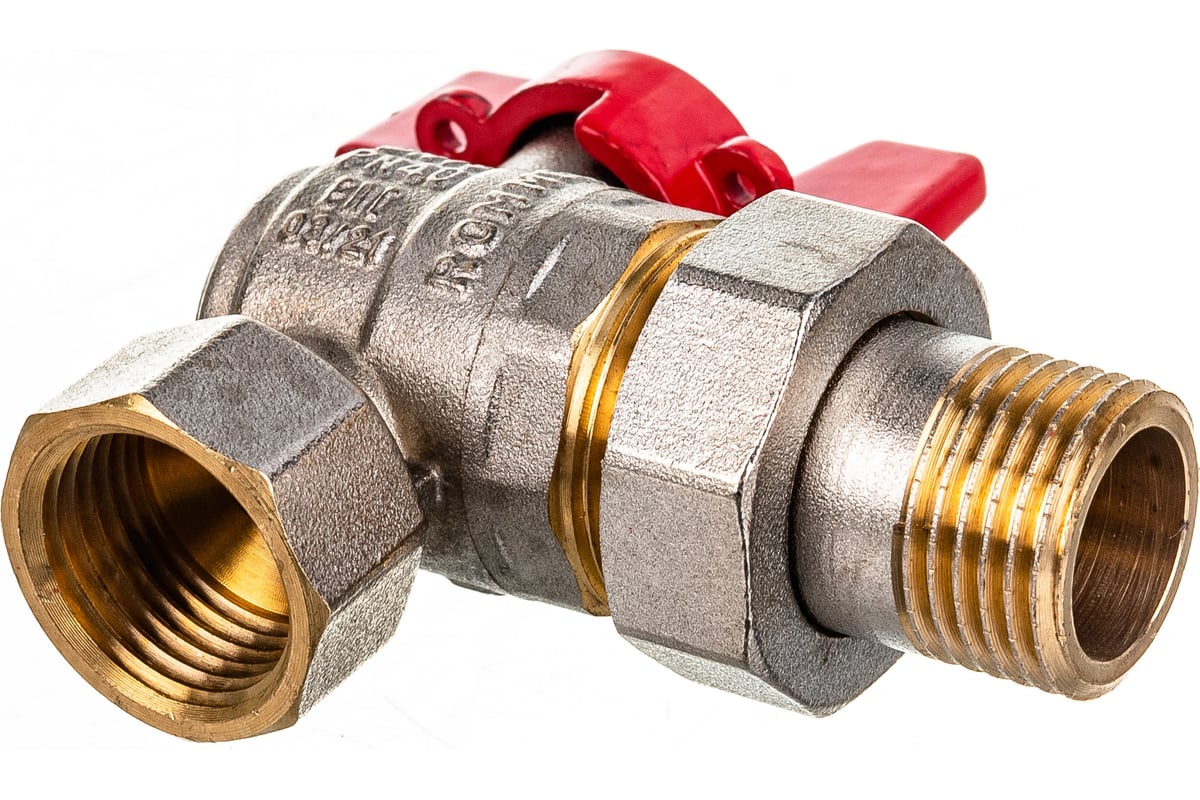 Шаровой кран угловой с американкой Rommer 1/2", ВН/НР, RBV-0006-0610215, RG008UB5BNBF2A