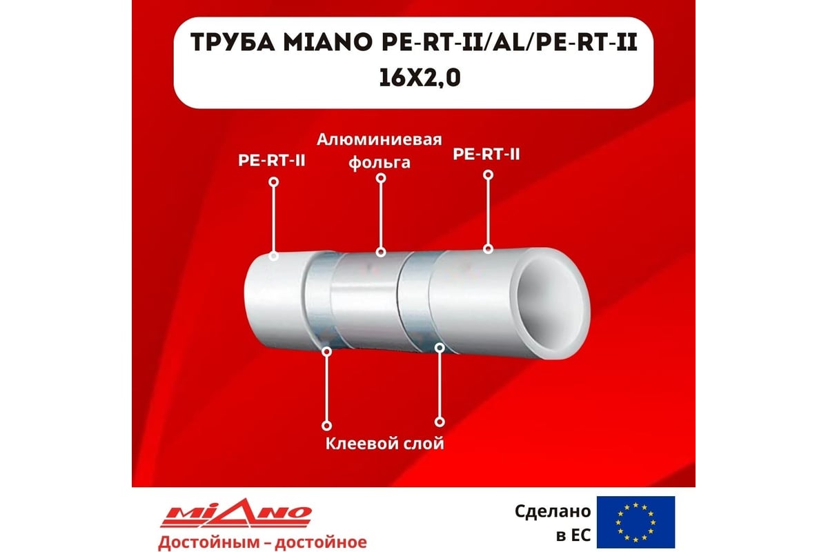 Труба для отопления Miano PERT-II / AL / PERT-II 16x2,0 в бухтах 200м КОРОБКА MPEAL1620200