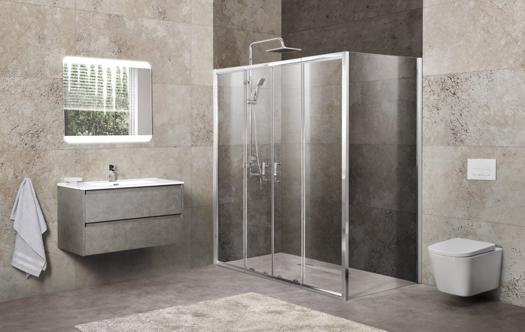 Душевой уголок BelBagno Unique 150-180x90 матовый, хром