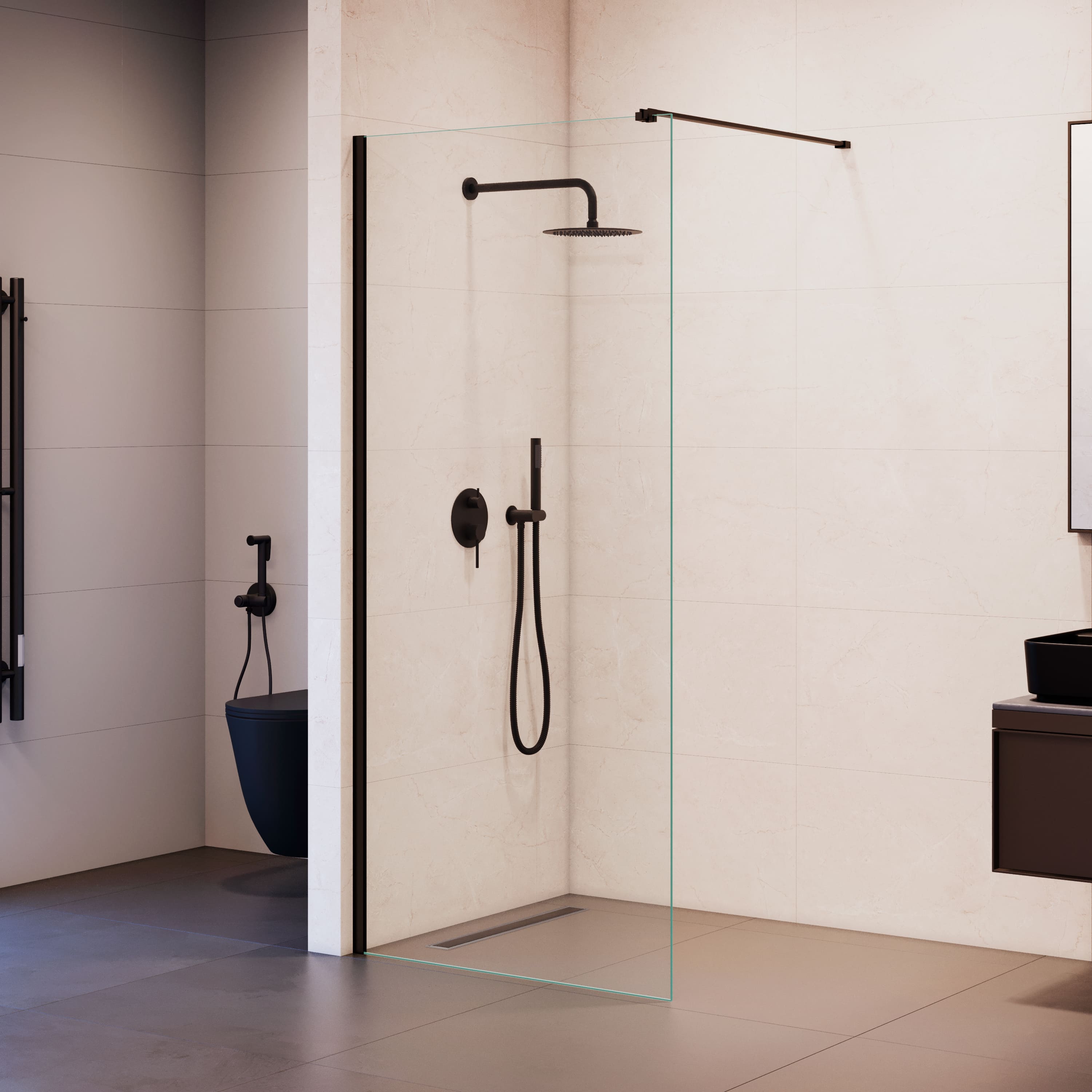 Душевая перегородка RGW Walk In WA-210B 70x195 с крючком для полотенца/халата, черный, прозрачное 351021007-14 Душевая перегородка RGW Walk In WA-210B 70x195 с крючком для полотенца/халата, черный, прозрачное 351021007-14