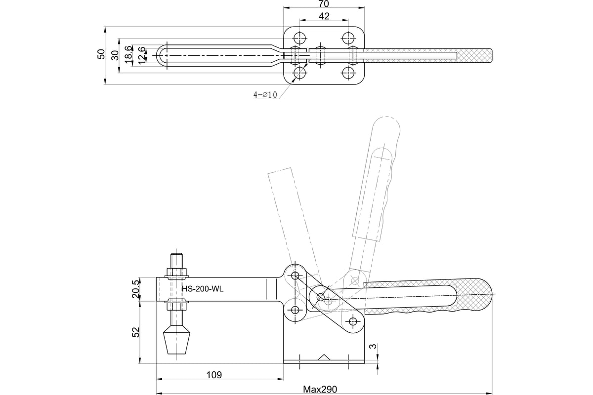 Зажим с горизонтальной рукоятью HS CLAMP HS-200-WL