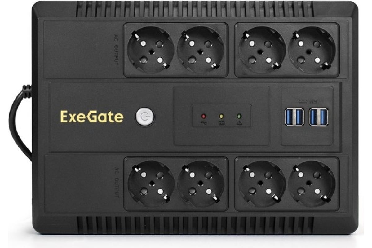 Источник бесперебойного питания Exegate NEO NNB-1000.LED.AVR.8SH.CH 1000VA 650W, LED, AVR, 8*Schuko, 4*USB-порта для зарядки, Black 293855