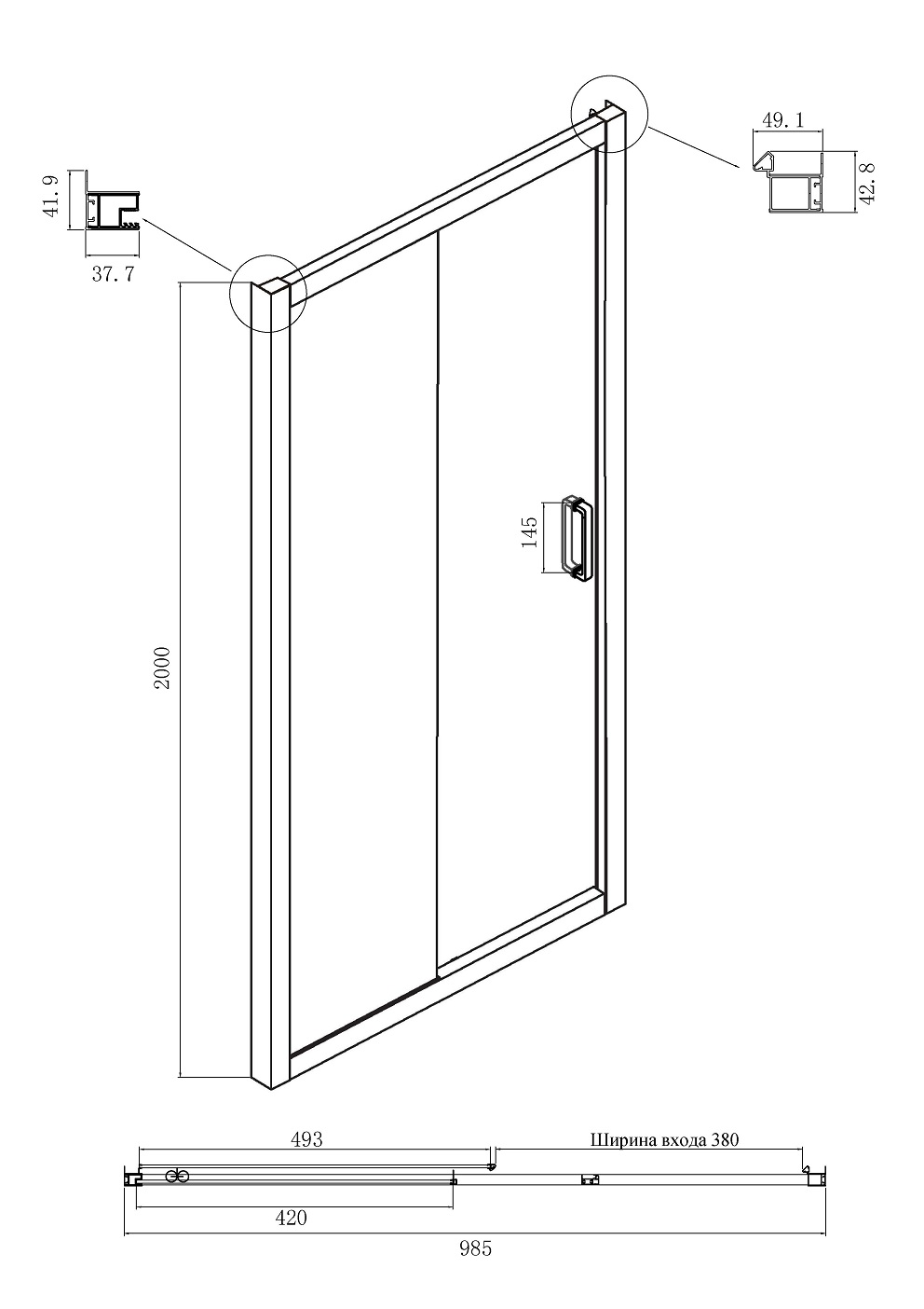 Душевая дверь Ambassador Forsa 100x200 17021116AX прозрачная, хром