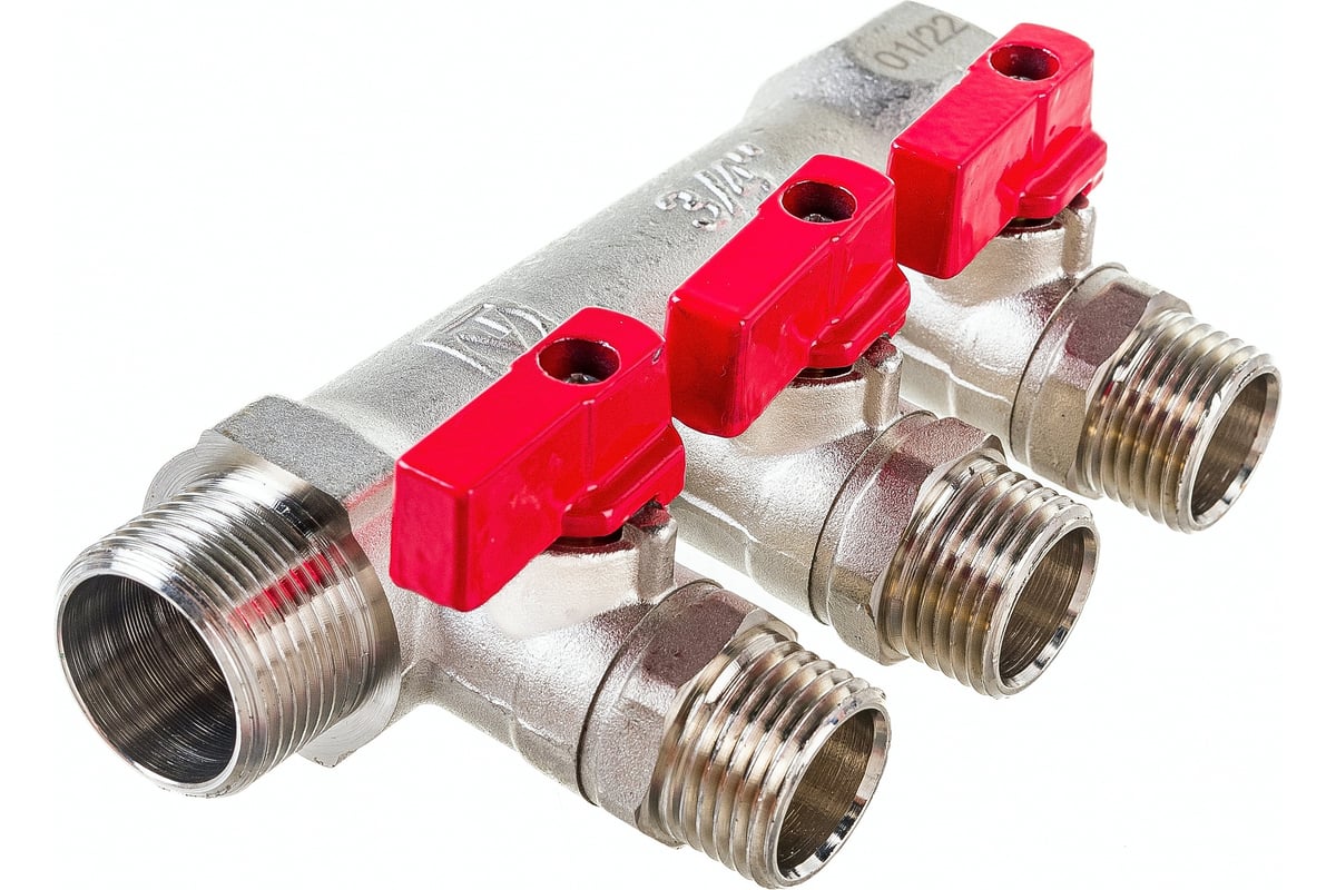Комплект Valtec _17 VI7 Коллектор с кранами 3 вых. х 3/4"х 1/2 НР VTc.580.N.0503 + Адаптер д/коллектора /конус-плоскость/ 1/2 VTc.701.N.04 VT.VI7.K17.5800503.701