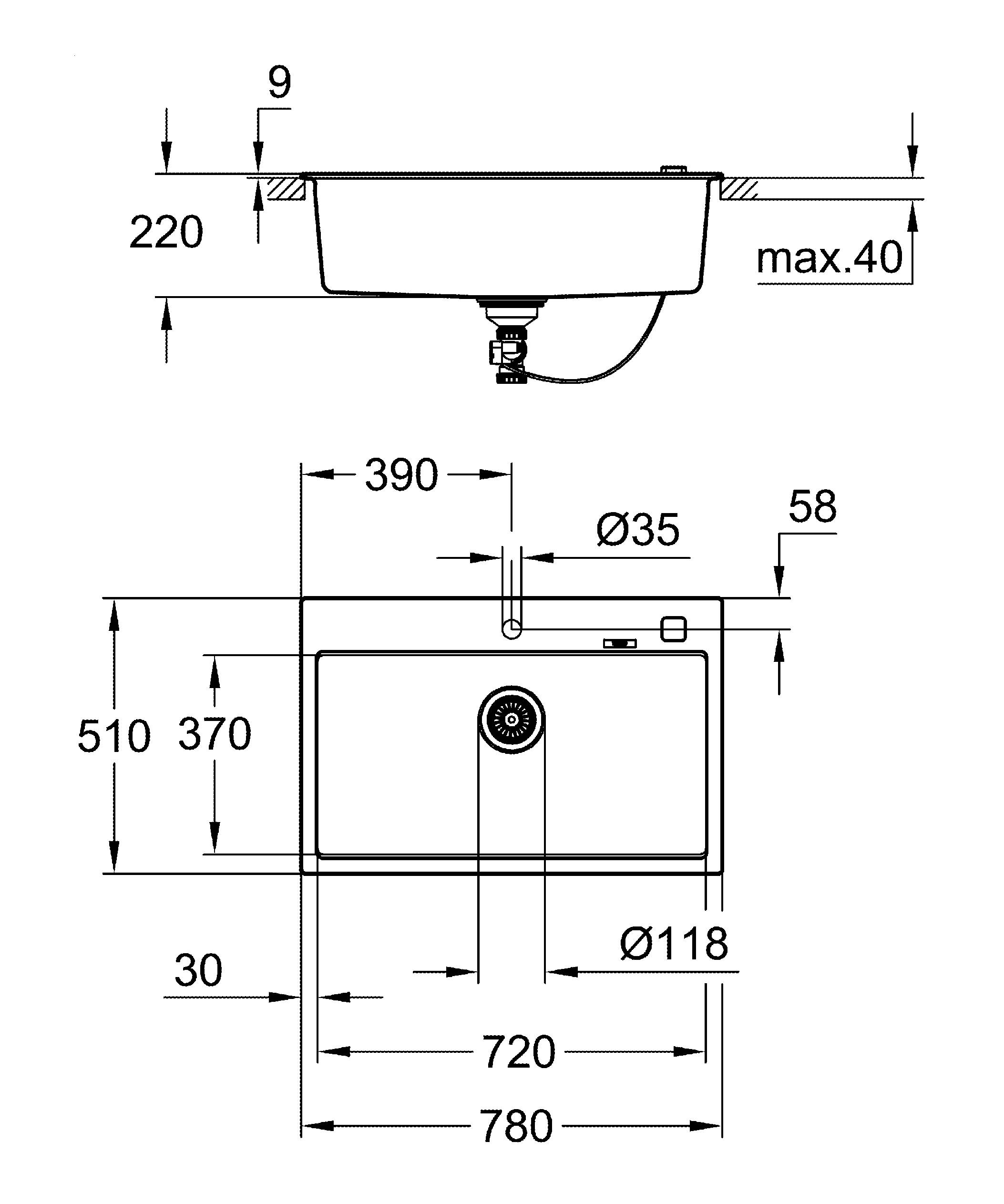 Кухонная мойка Grohe K700U 31652AP0 78 см черный гранит