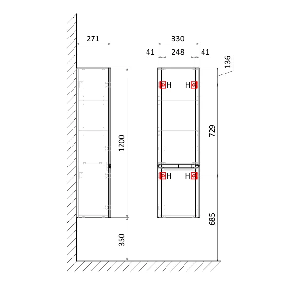 Шкаф пенал AQUAme S4 33 см