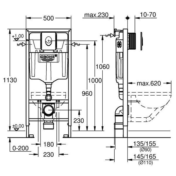 Инсталляция для унитаза Grohe Rapid SL 38750001 4 в 1 с кнопкой