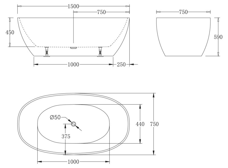 Акриловая ванна BelBagno BB81-1500-W0 150x75