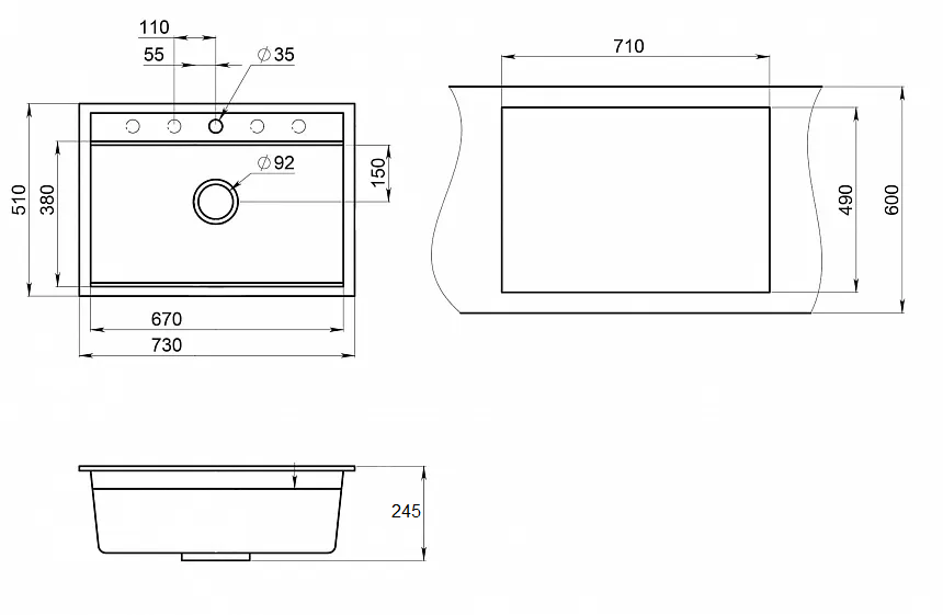 Кухонная мойка Granula Kitchen Space KS-7301 73 см шварц