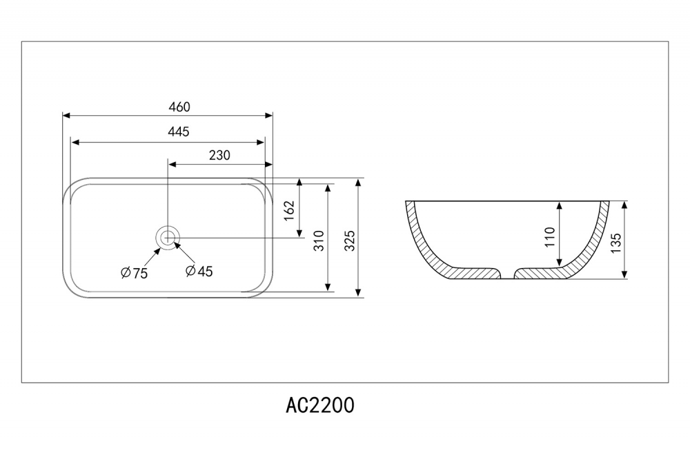 Раковина Abber Rechteck AC2200MBG 46 см матовый темно-зеленый