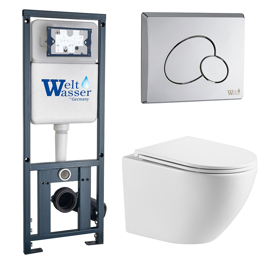 Комплект Weltwasser 10000011308 унитаз Merzbach 043 GL-WT + инсталляция Marberg 410 + кнопка Mar 410 RD