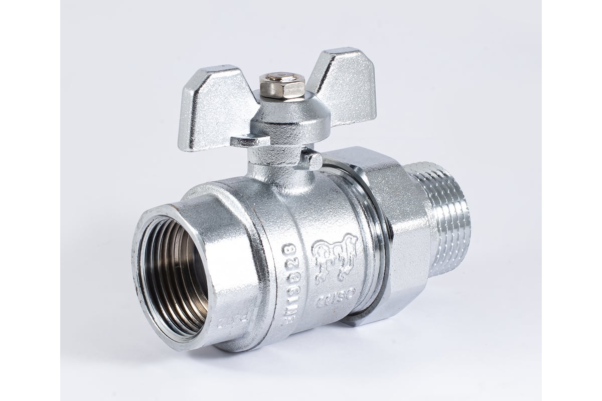 Шаровой кран PROFACTOR PF STANDARD с полусгоном хром, в/н ручка бабочка, 1 дюйм PF UBV 326CW