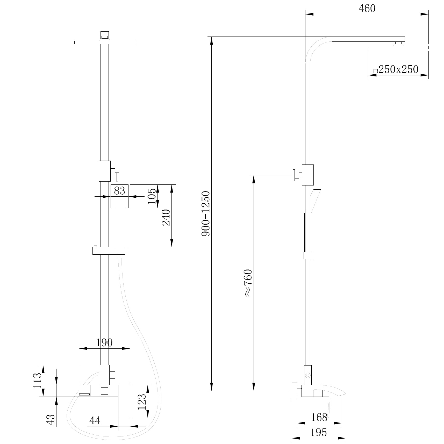 Душевая стойка Abber Wasserfall AF8616B с изливом, матовый черный