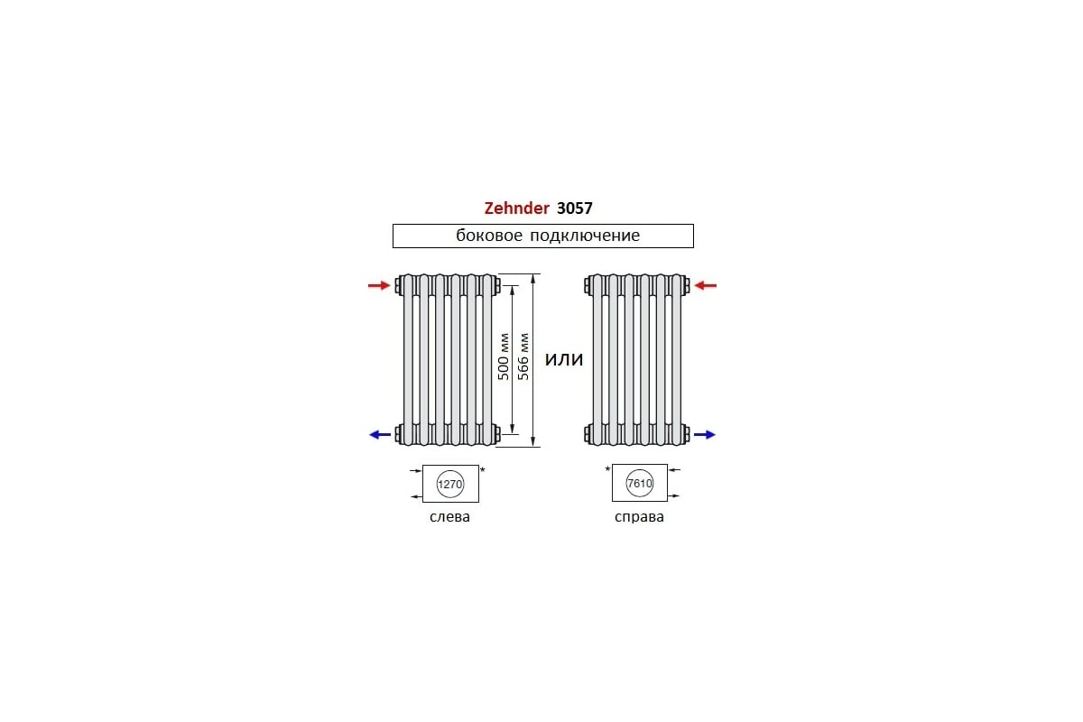 Трубчатый радиатор Zehnder Charleston 3057/26/1270/RAL 9217, 3/4