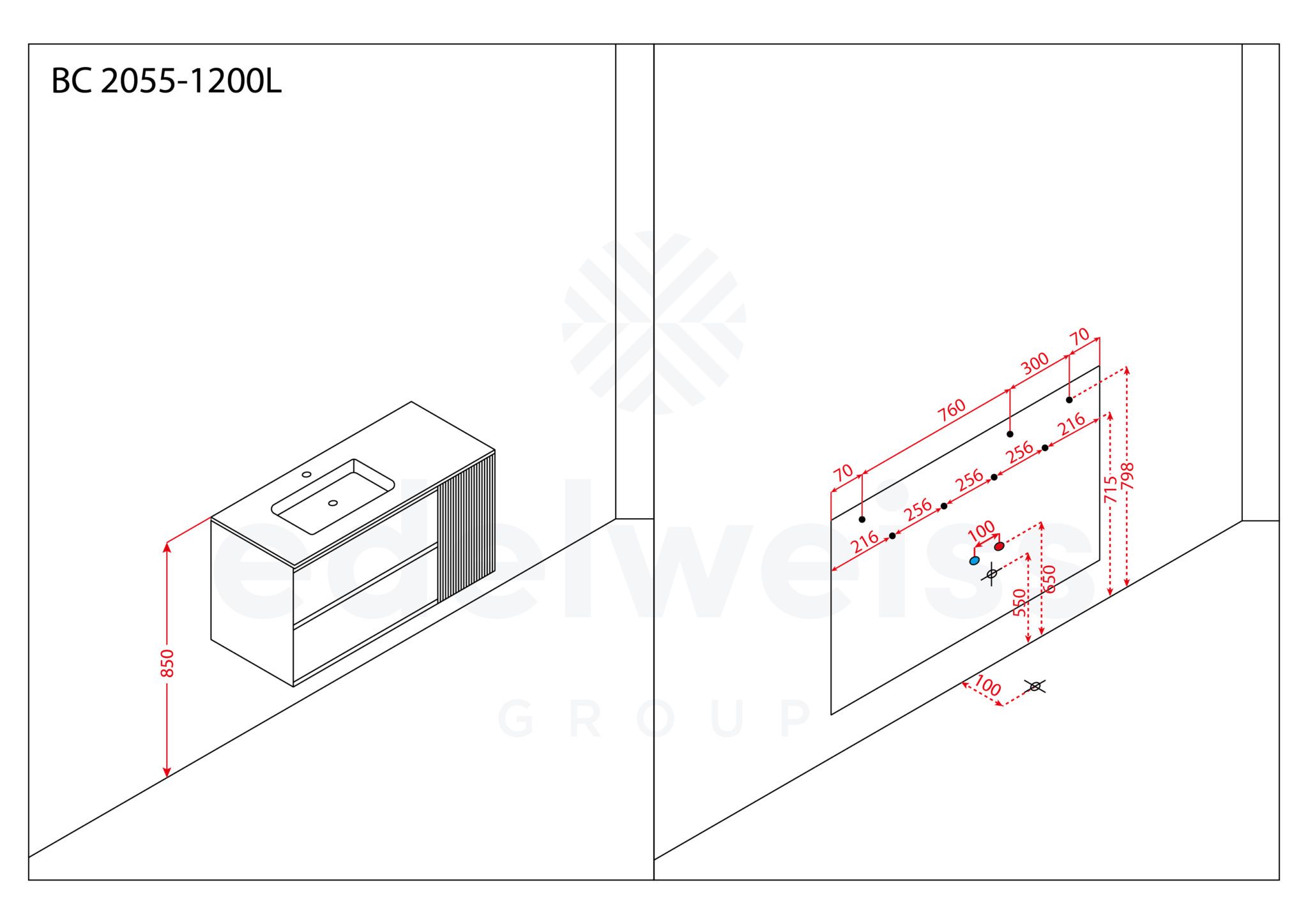 Тумба с раковиной Orans BC-2055-1000L 100 см Matt Deep