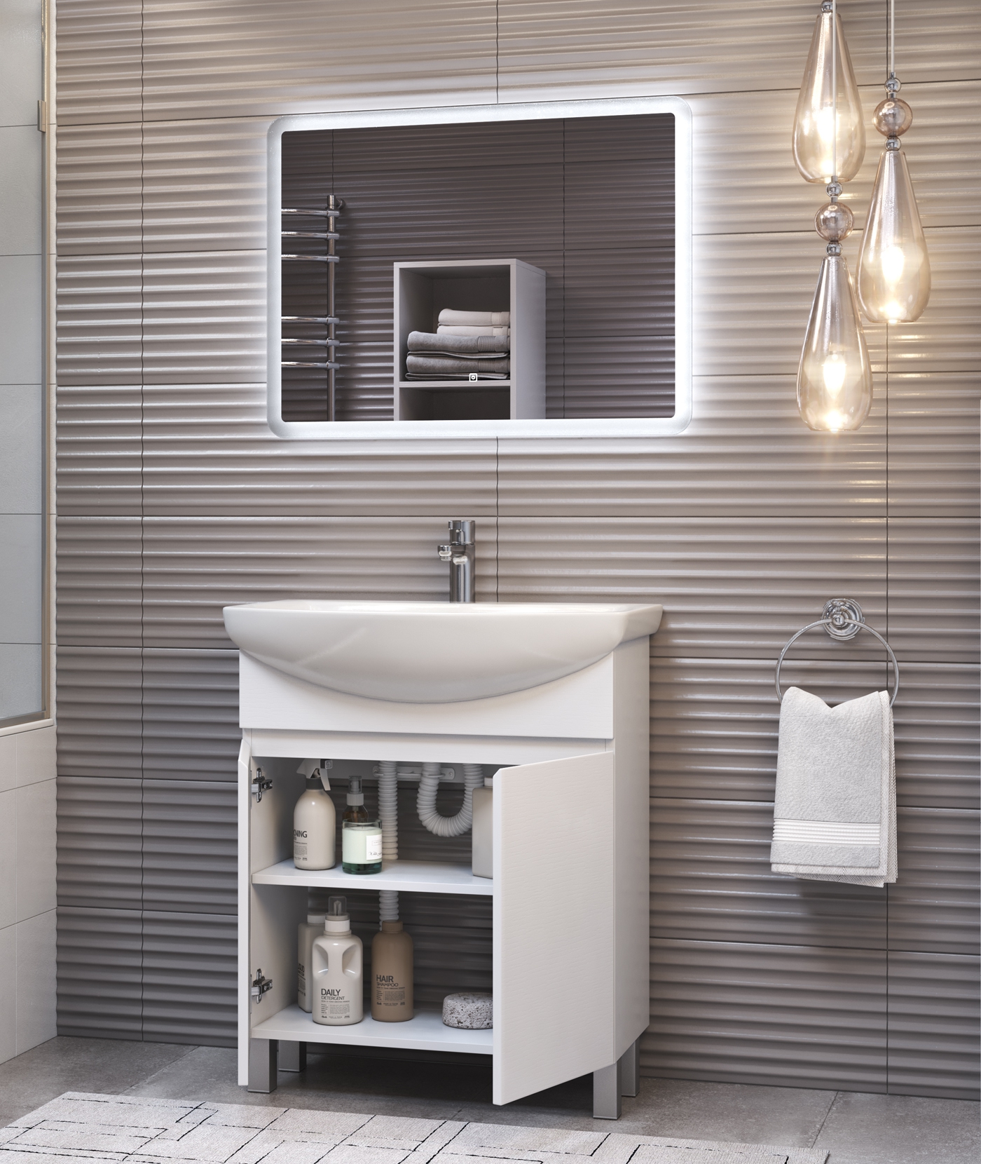 Тумба с раковиной Vigo Wing 70 см напольная, с полкой